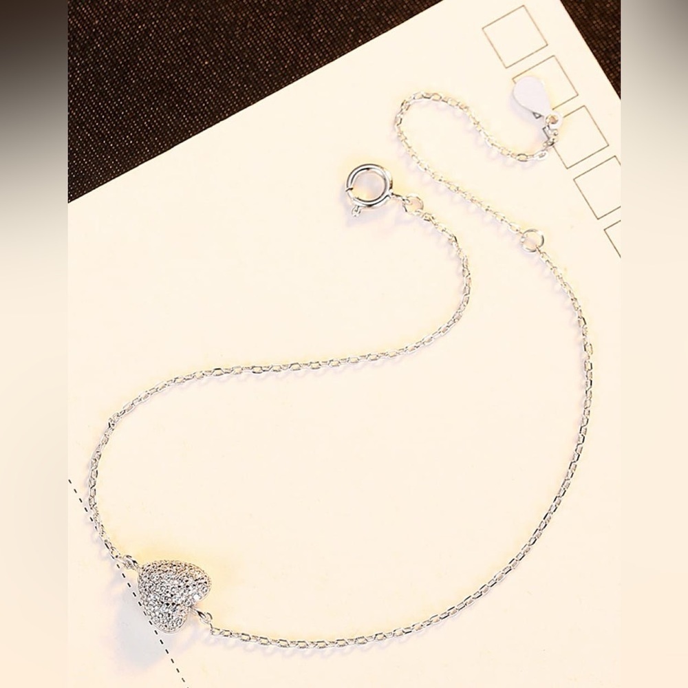 Dainty Zircon Heart 925 Sterling Silver Bracelet